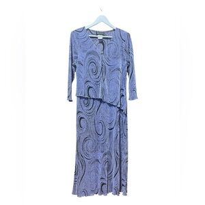 Connected Apparel Purple & Black Swirl Dress with Attached Jacket – Size 12